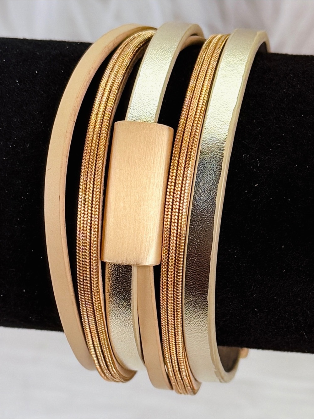 Elegant Gold and Silver Brown Magnetic Clasp Bracelet